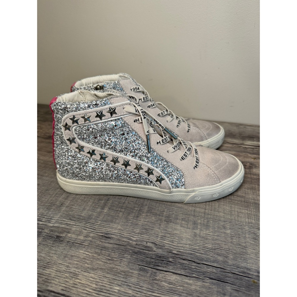 Vintage Havana Gadol Silver Glitter Star Studded High Top Sneakers Grey Pink 8